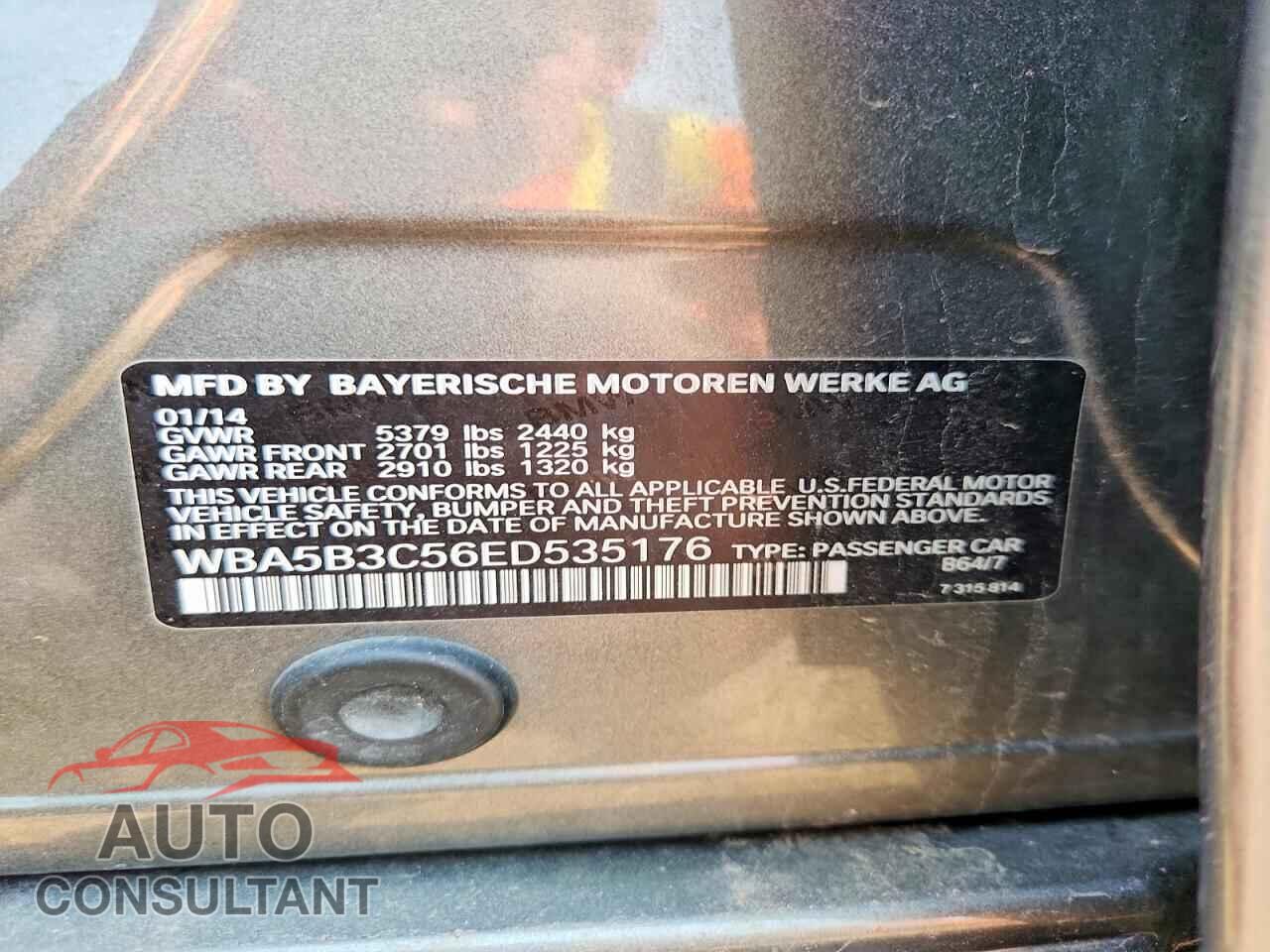 BMW 5 SERIES 2014 - WBA5B3C56ED535176