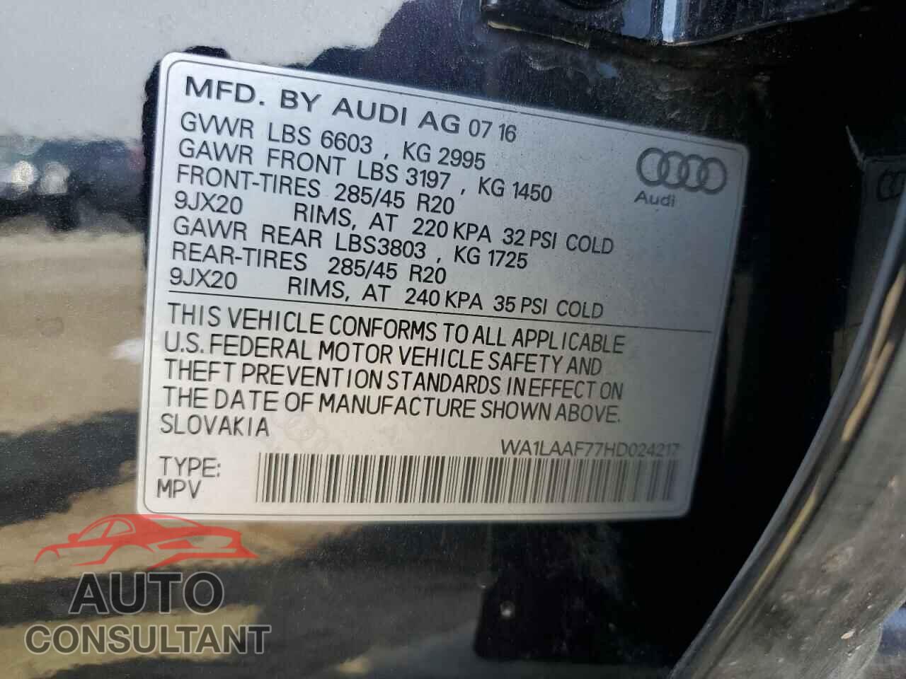 AUDI Q7 2017 - WA1LAAF77HD024217