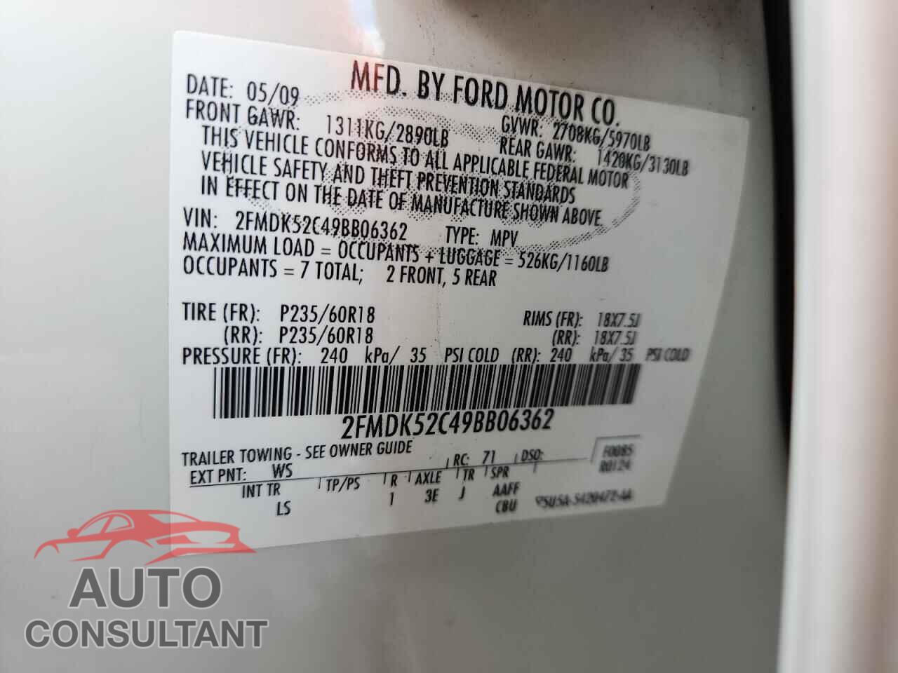 FORD FLEX 2009 - 2FMDK52C49BB06362