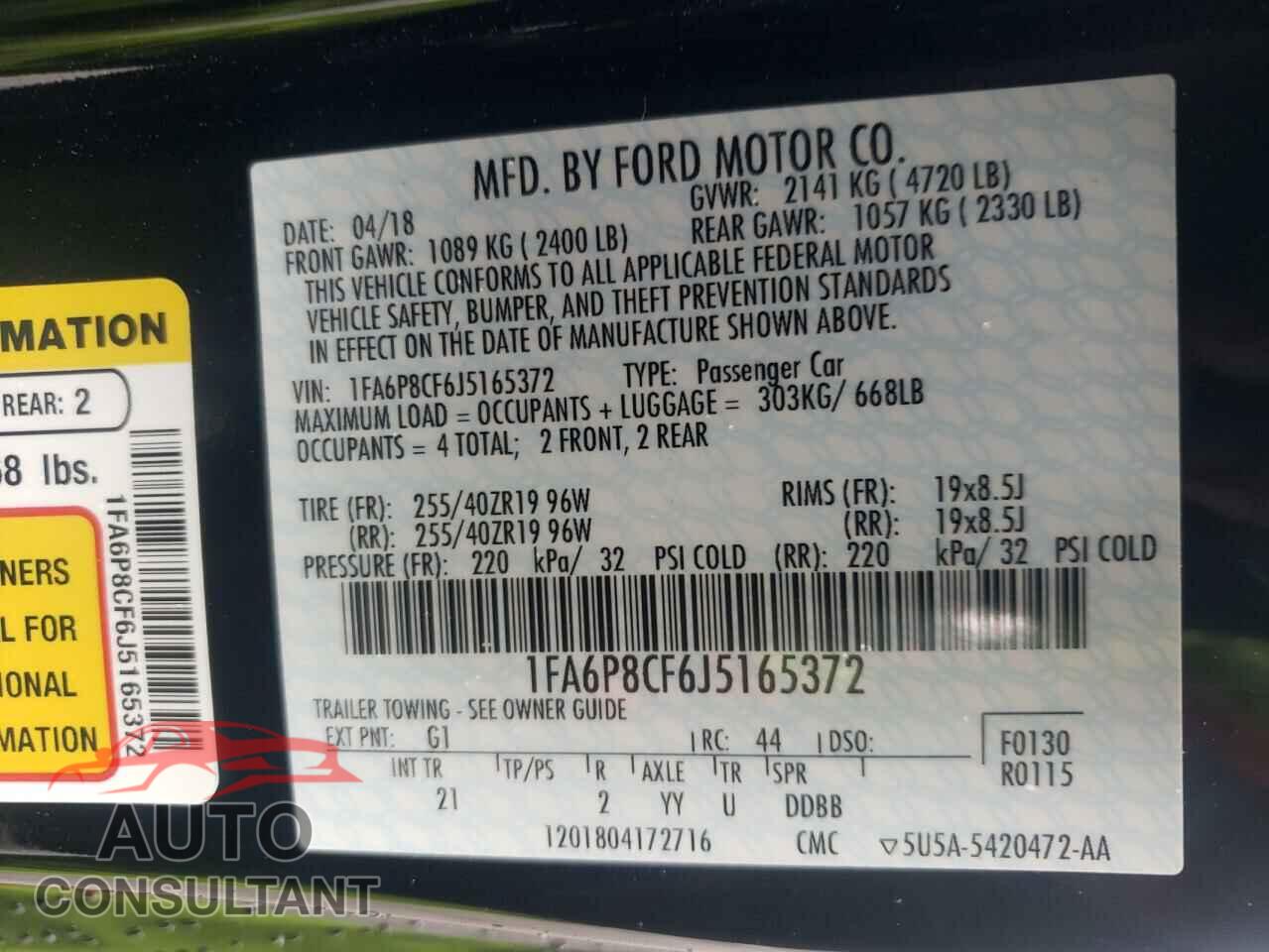FORD MUSTANG 2018 - 1FA6P8CF6J5165372