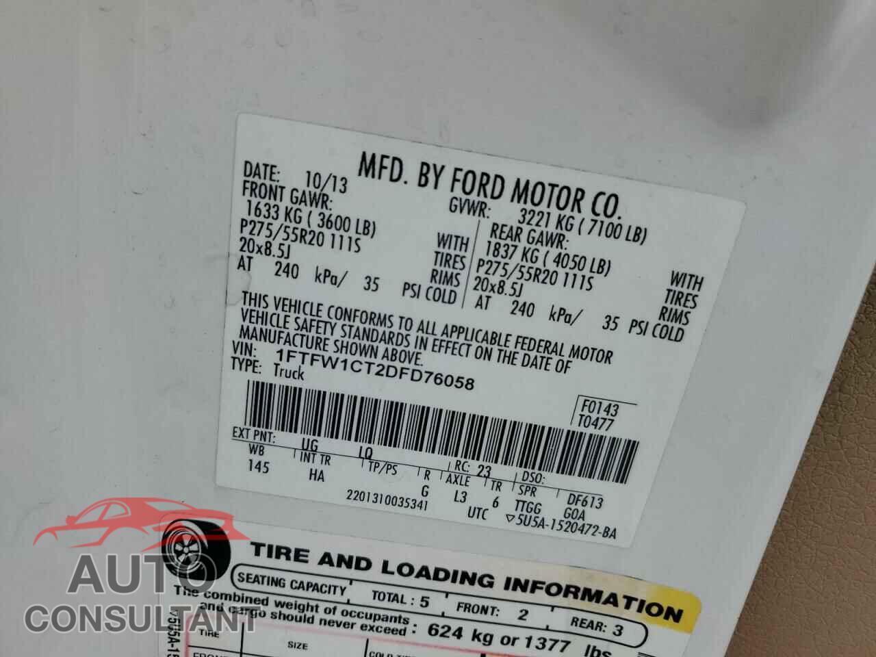 FORD F-150 2013 - 1FTFW1CT2DFD76058