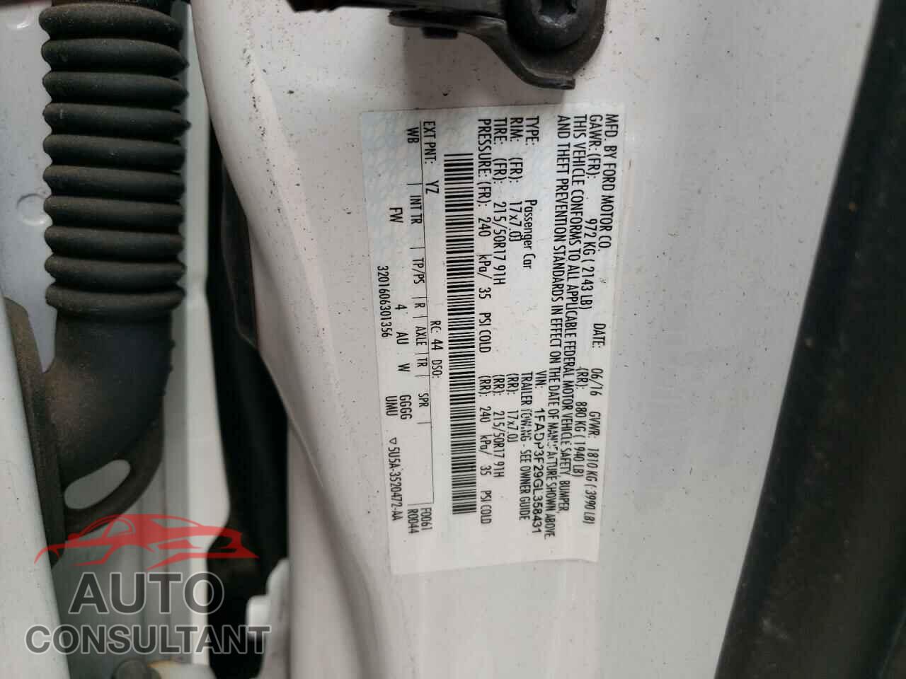 FORD FOCUS 2016 - 1FADP3F29GL358431