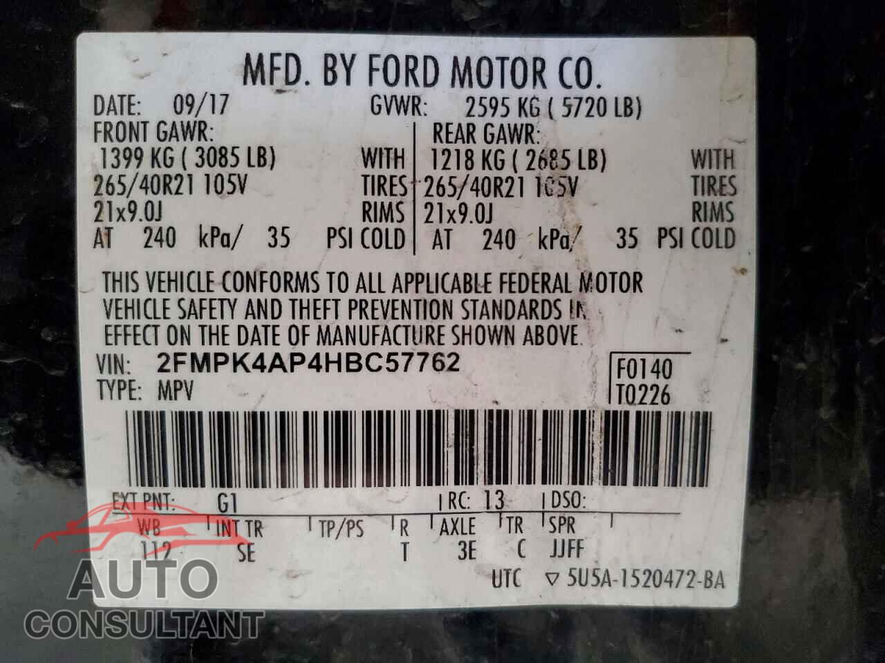 FORD EDGE 2017 - 2FMPK4AP4HBC57762