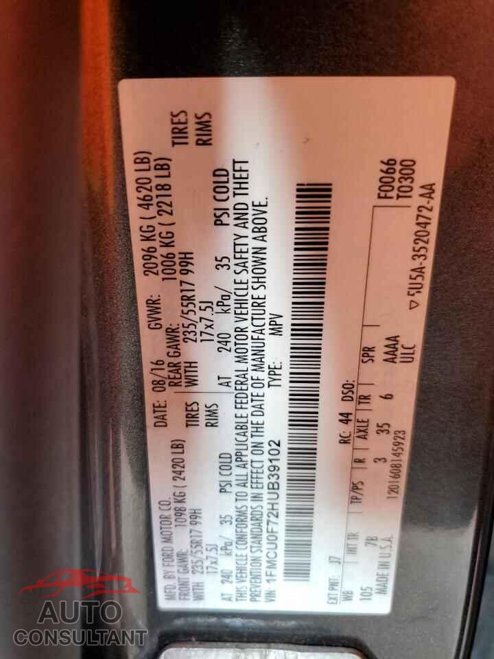 FORD ESCAPE 2017 - 1FMCU0F72HUB39102