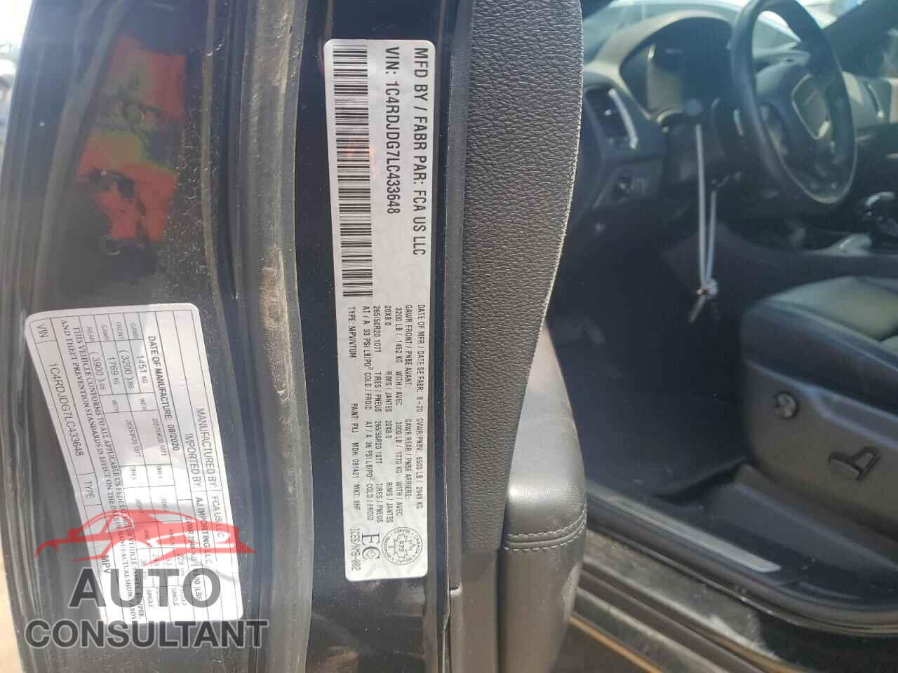 DODGE DURANGO 2020 - 1C4RDJDG7LC433648