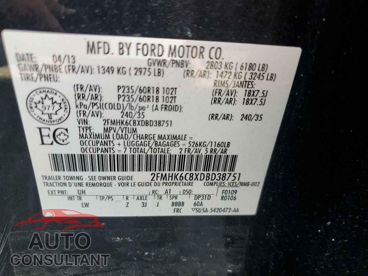 FORD FLEX 2013 - 2FMHK6C8XDBD38751