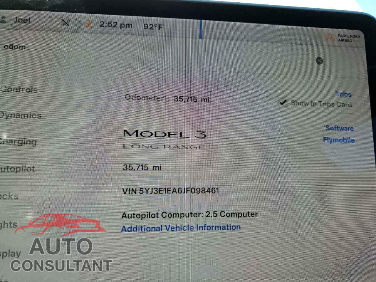 TESLA MODEL 3 2018 - 5YJ3E1EA6JF098461
