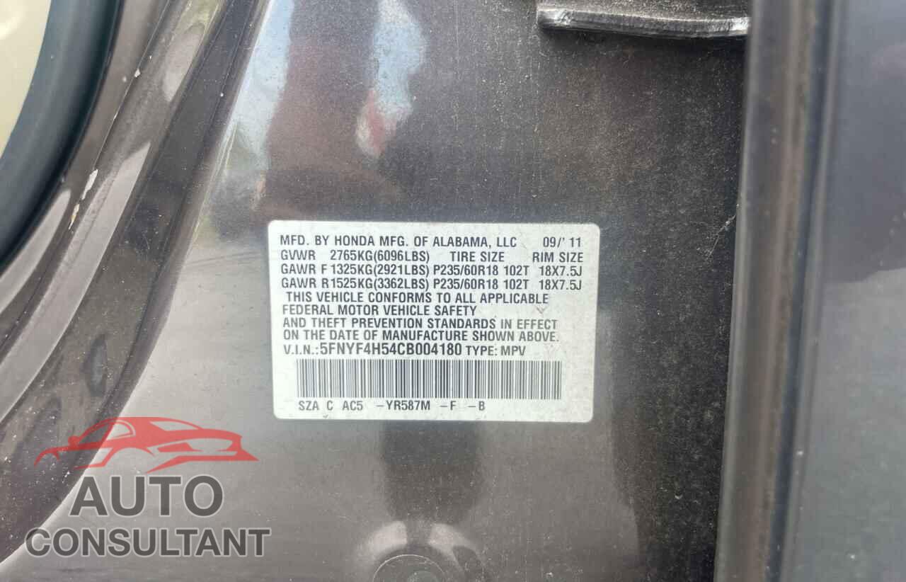 HONDA PILOT 2012 - 5FNYF4H54CB004180