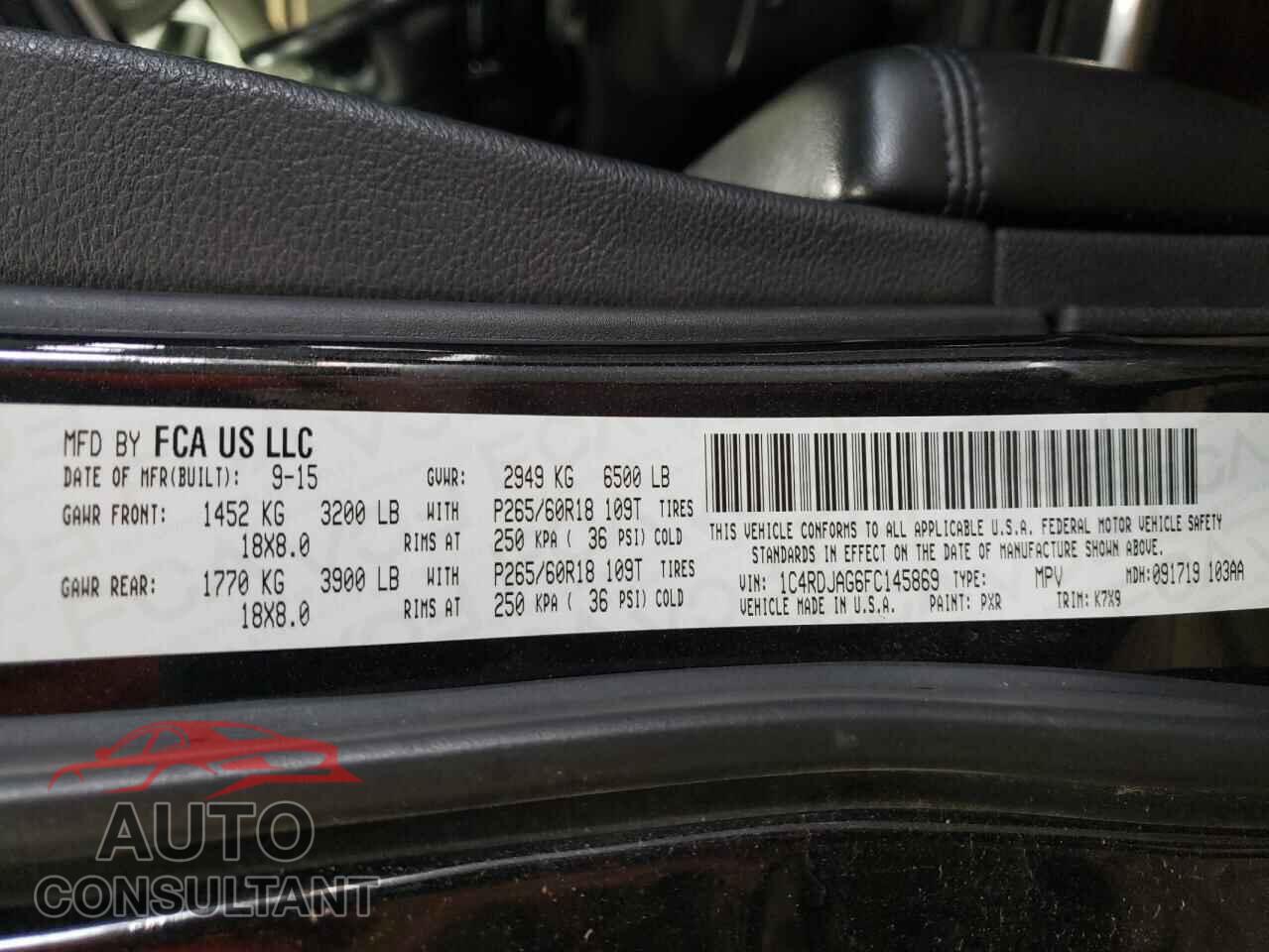 DODGE DURANGO 2015 - 1C4RDJAG6FC145869