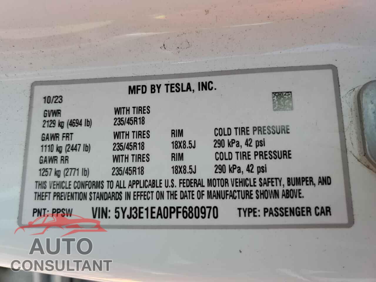 TESLA MODEL 3 2023 - 5YJ3E1EA0PF680970