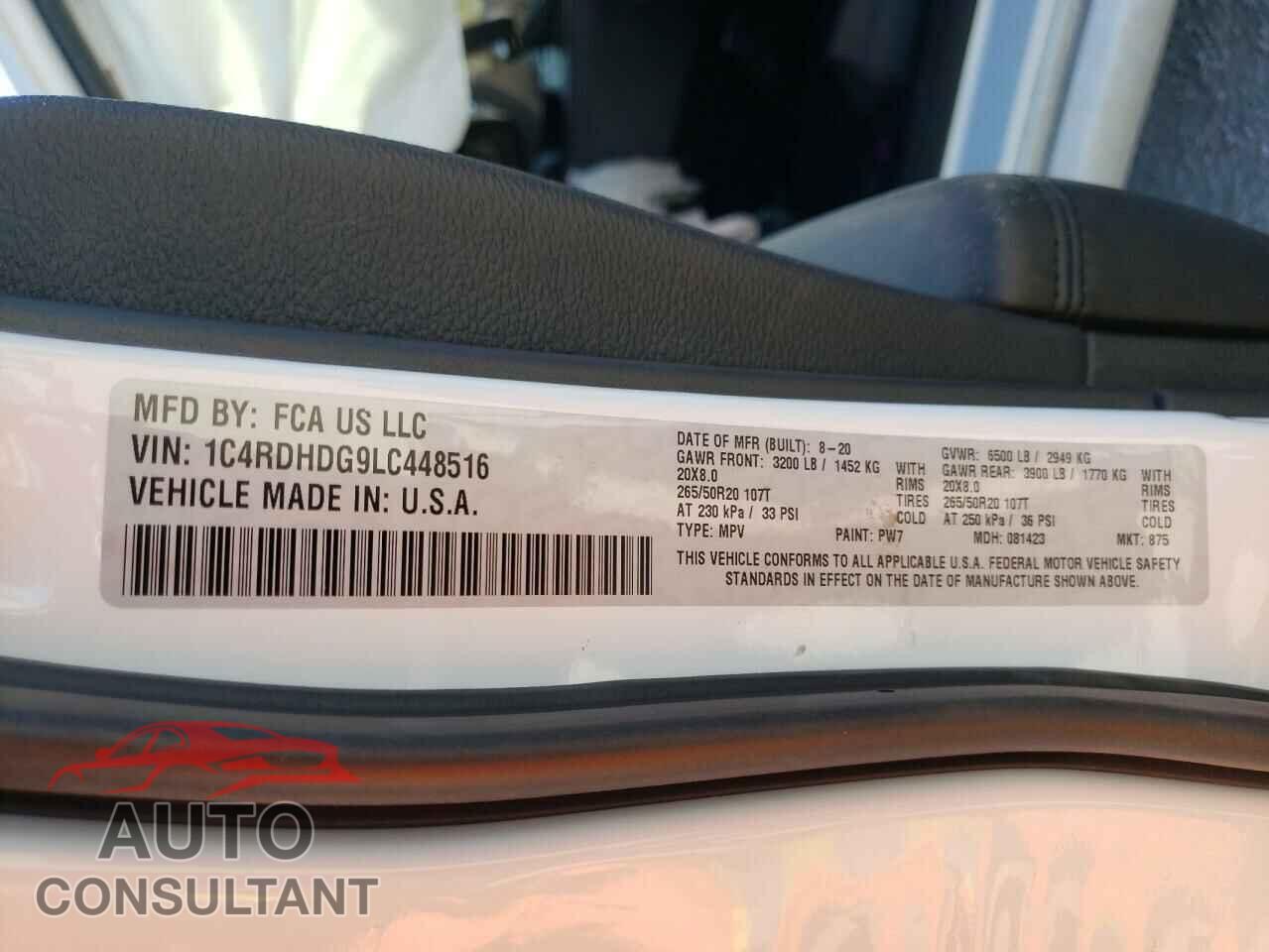 DODGE DURANGO 2020 - 1C4RDHDG9LC448516