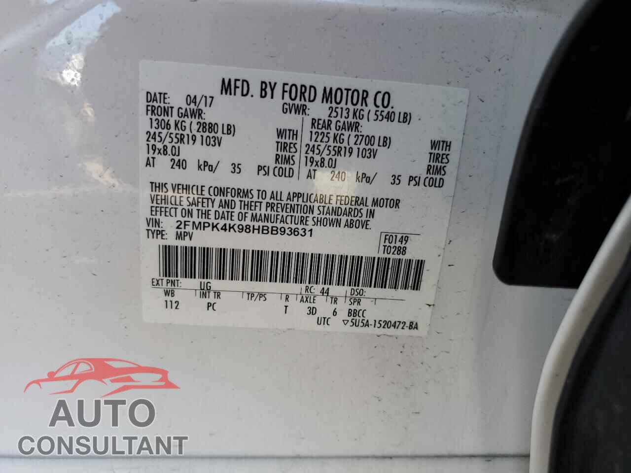 FORD EDGE 2017 - 2FMPK4K98HBB93631
