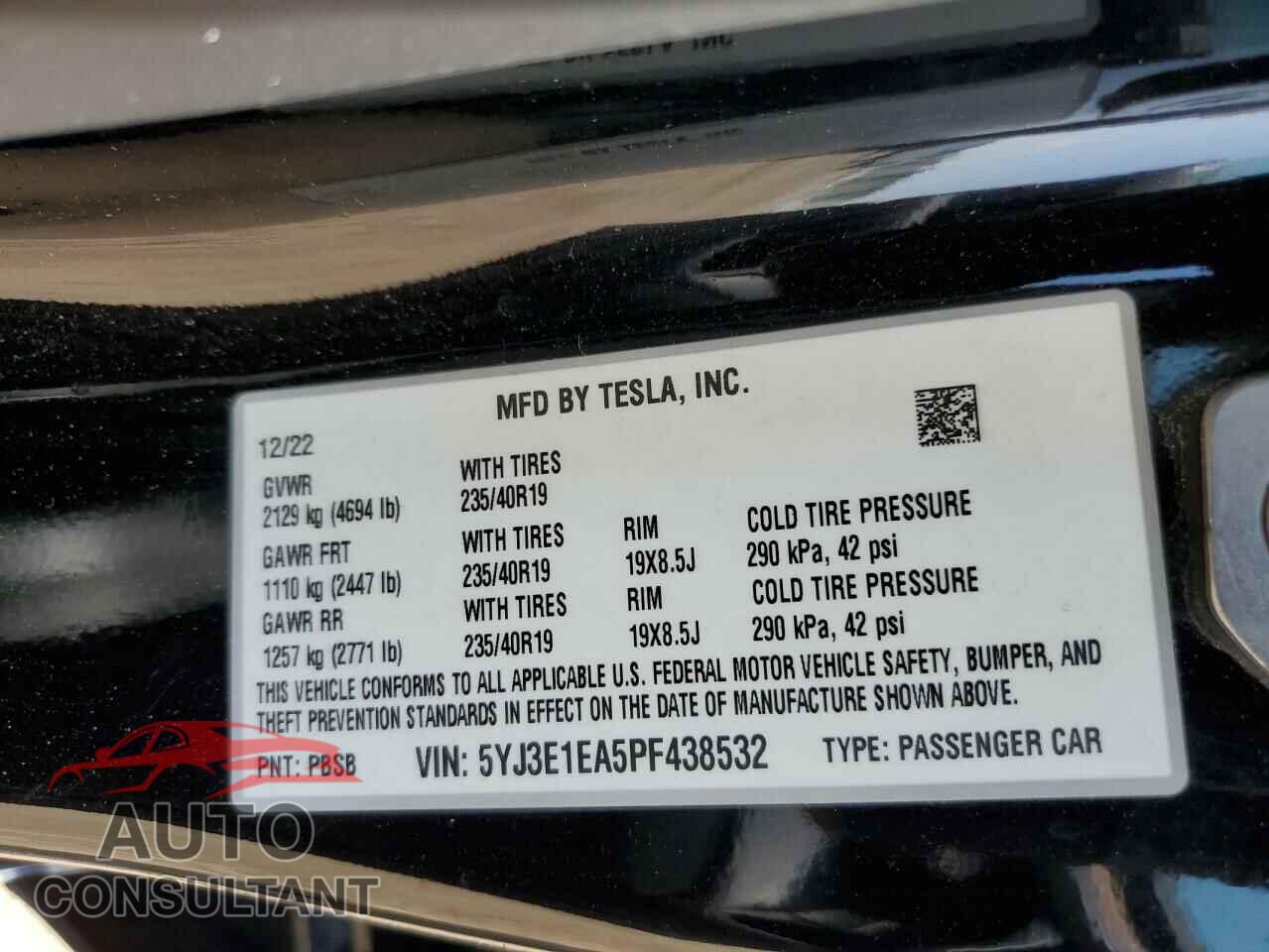 TESLA MODEL 3 2023 - 5YJ3E1EA5PF438532