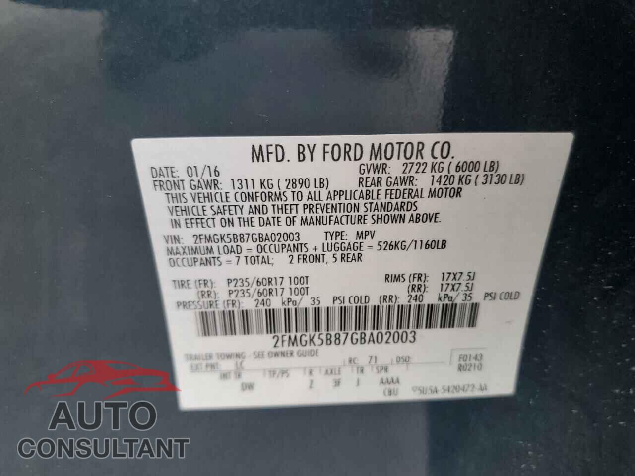 FORD FLEX 2016 - 2FMGK5B87GBA02003