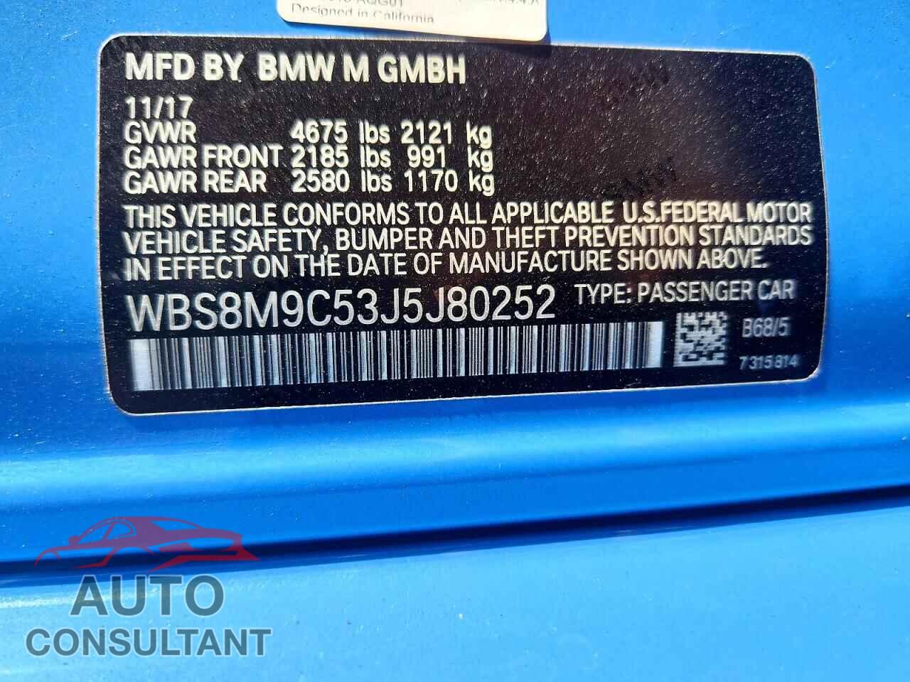 BMW M3 2018 - WBS8M9C53J5J80252