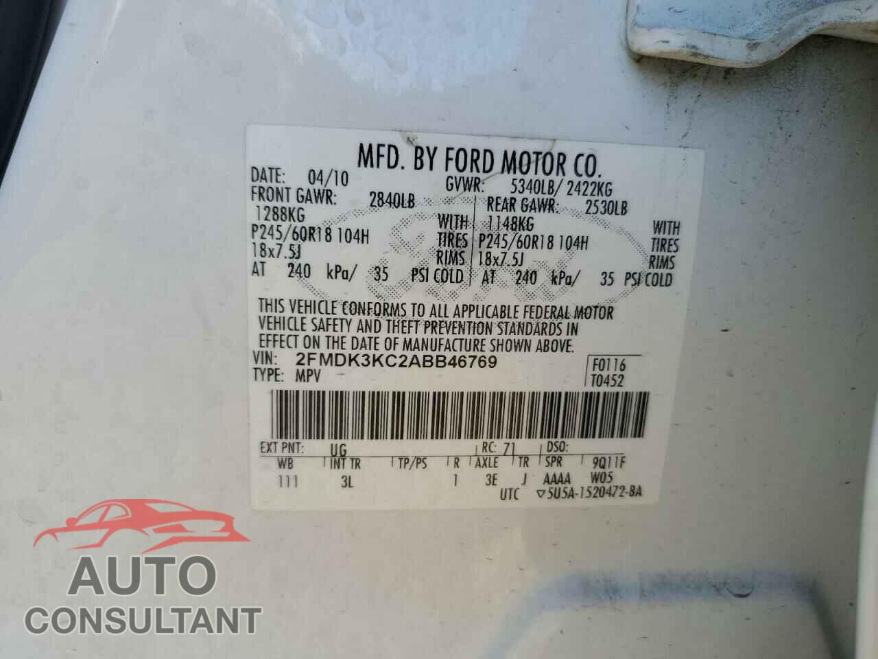 FORD EDGE 2010 - 2FMDK3KC2ABB46769
