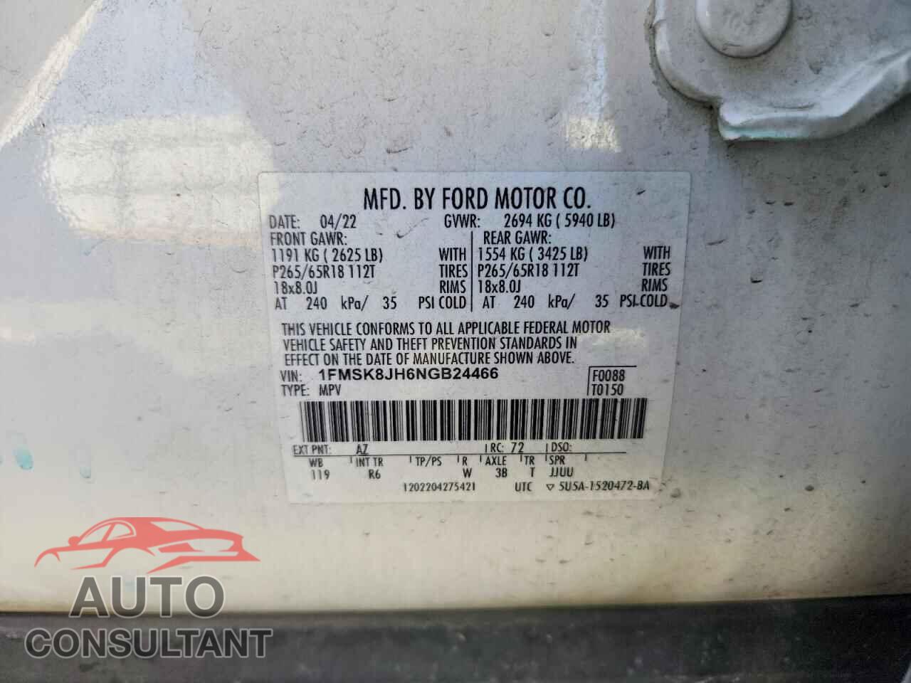 FORD EXPLORER 2022 - 1FMSK8JH6NGB24466
