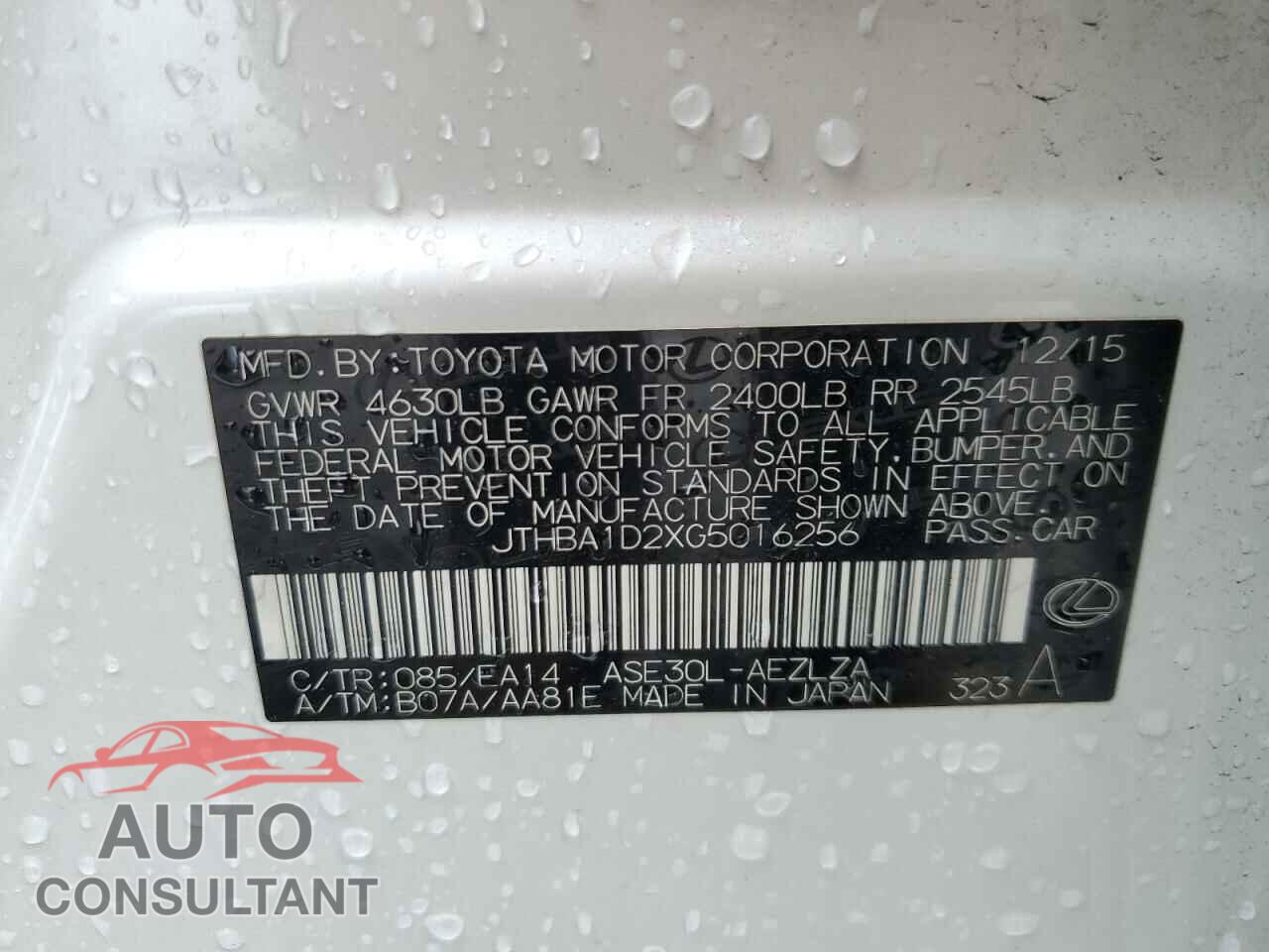 LEXUS IS 2016 - JTHBA1D2XG5016256