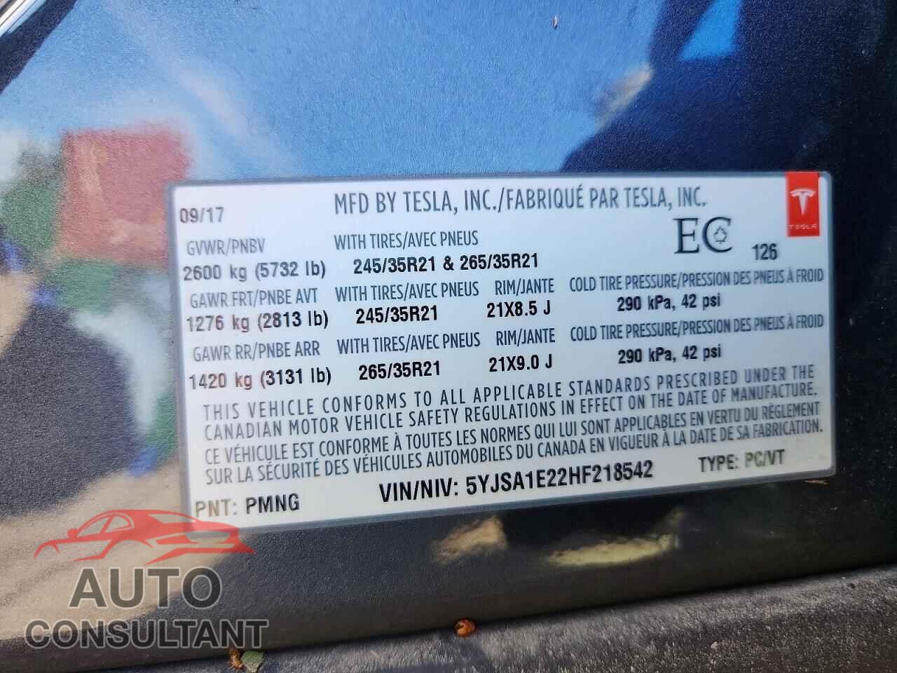 TESLA MODEL S 2017 - 5YJSA1E22HF218542