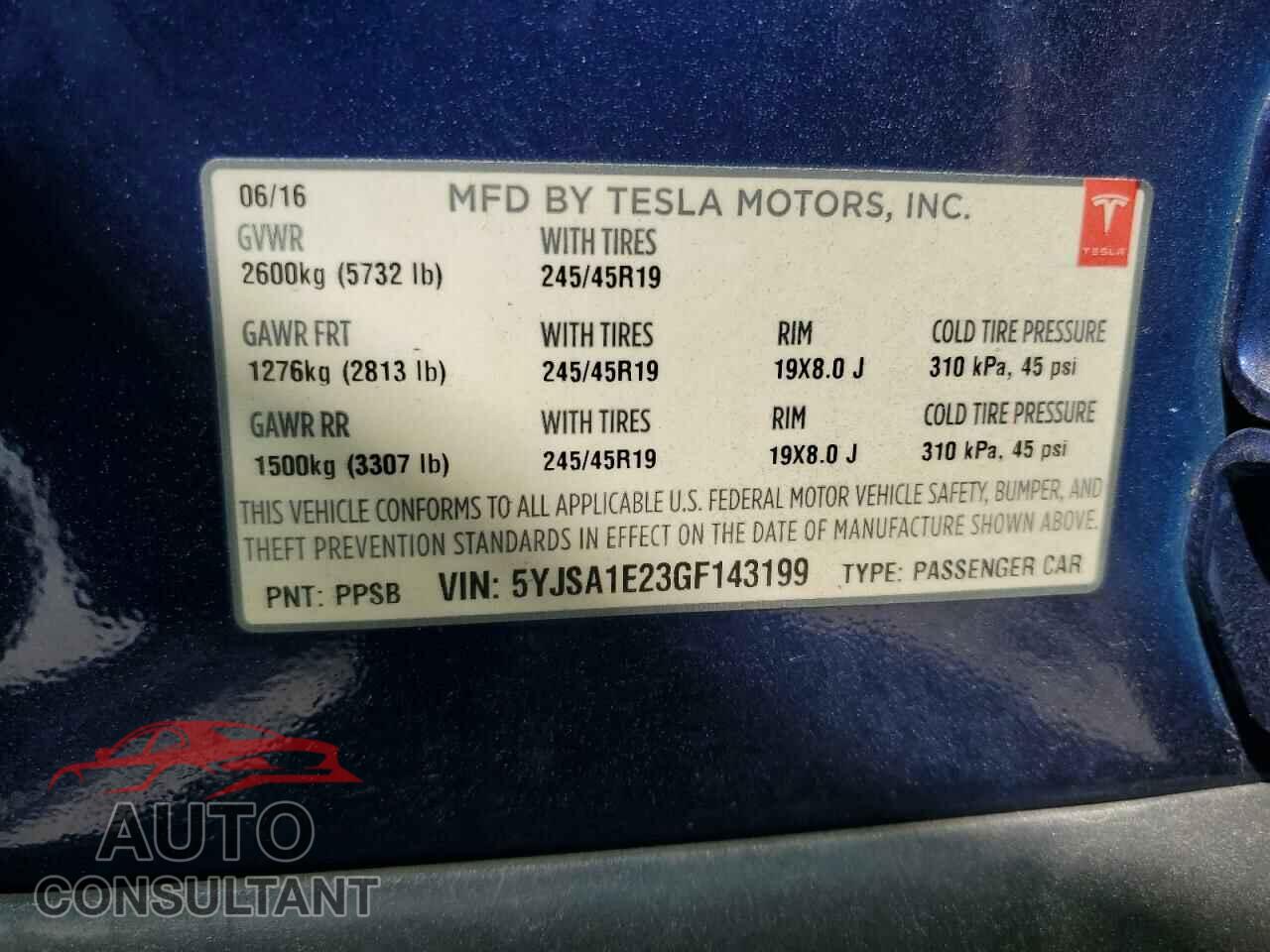 TESLA MODEL S 2016 - 5YJSA1E23GF143199