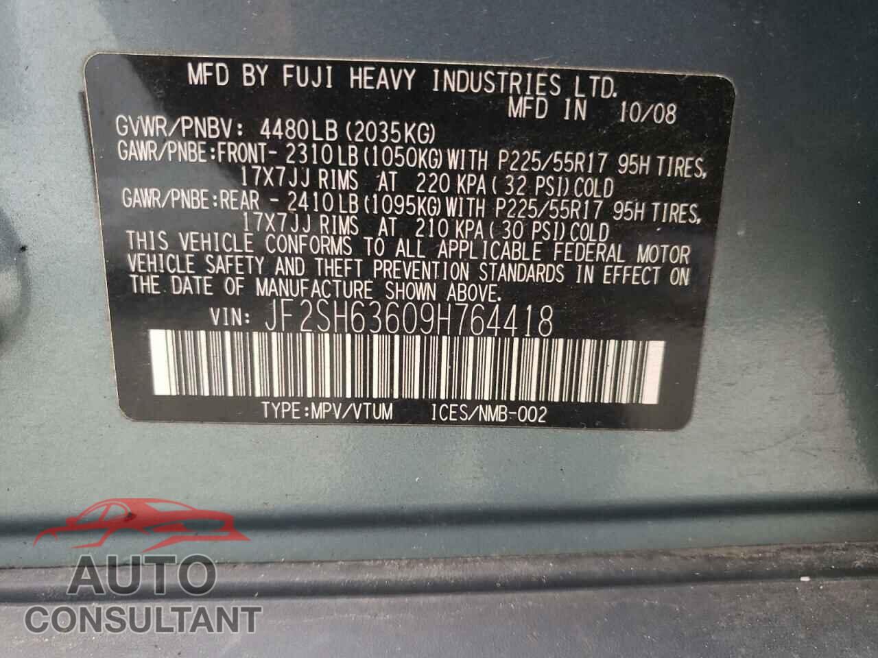 SUBARU FORESTER 2009 - JF2SH63609H764418