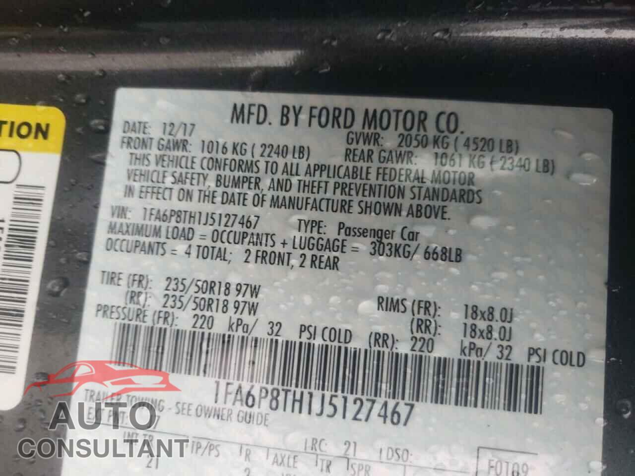 FORD MUSTANG 2018 - 1FA6P8TH1J5127467