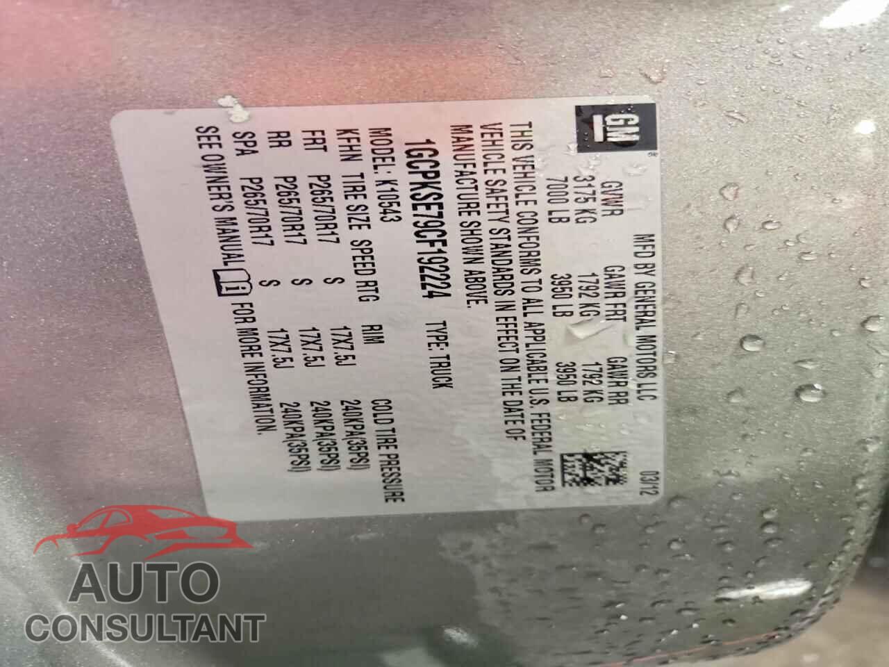 CHEVROLET SILVERADO 2012 - 1GCPKSE79CF192224