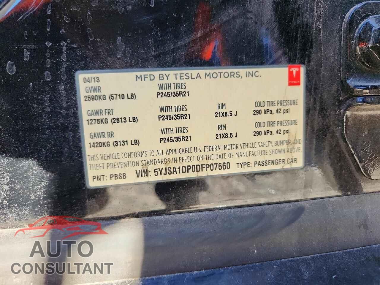 TESLA MODEL S 2013 - 5YJSA1DP0DFP07660
