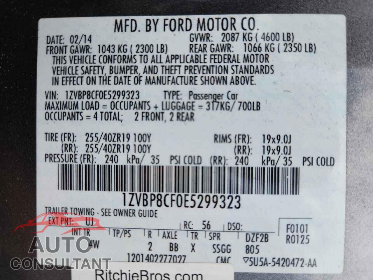 FORD MUSTANG 2014 - 1ZVBP8CF0E5299323