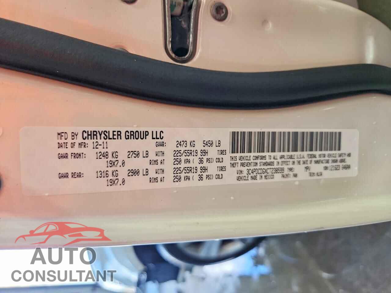 DODGE JOURNEY 2012 - 3C4PDCDGXCT238599