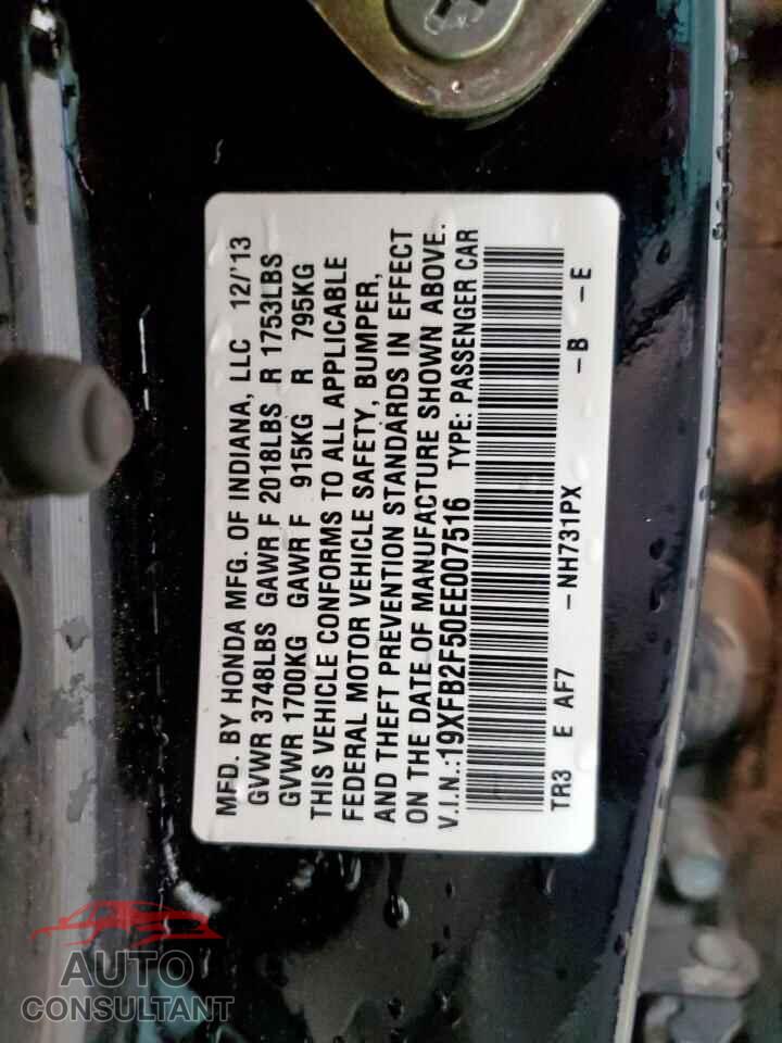 HONDA CIVIC 2014 - 19XFB2F50EE007516