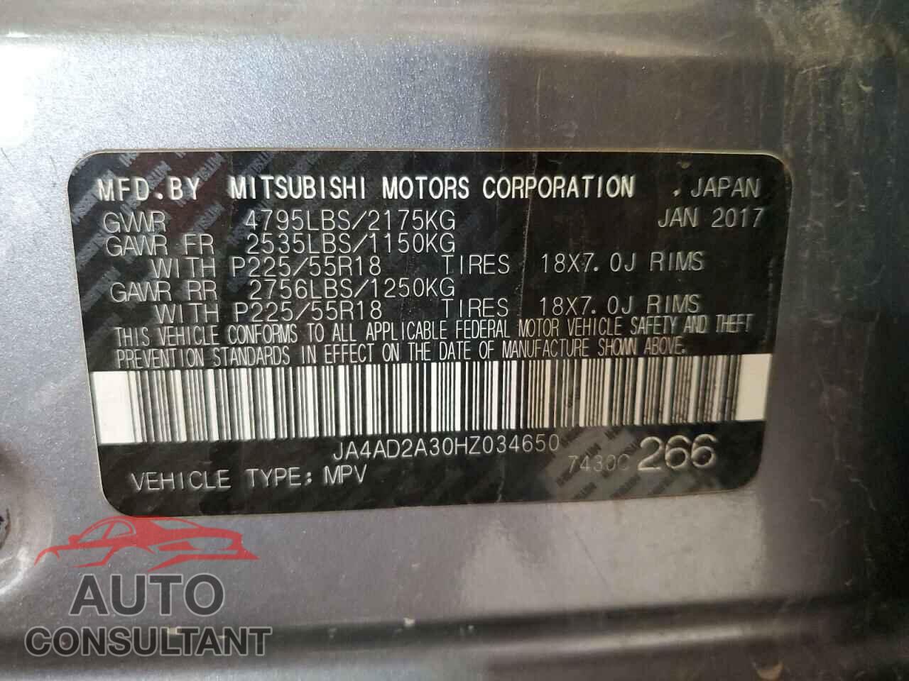MITSUBISHI OUTLANDER 2017 - JA4AD2A30HZ034650
