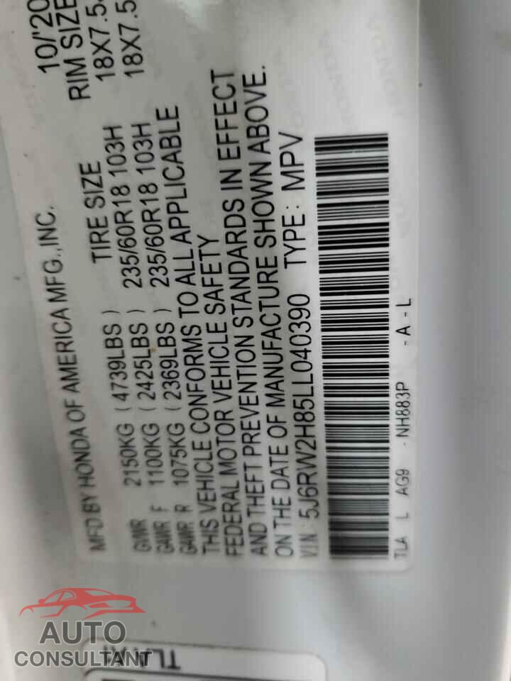 HONDA CRV 2020 - 5J6RW2H85LL040390