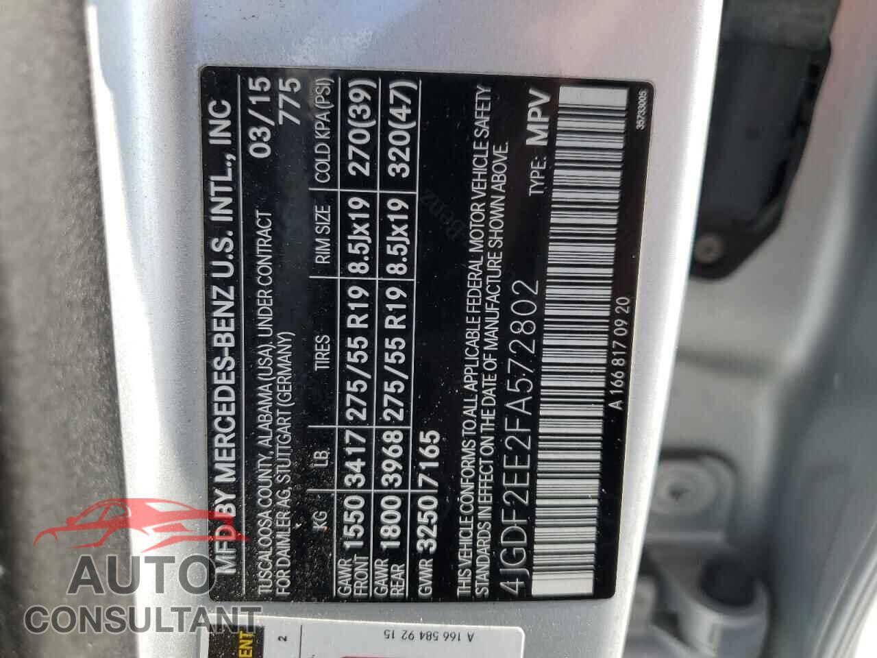 MERCEDES-BENZ GL-CLASS 2015 - 4JGDF2EE2FA572802