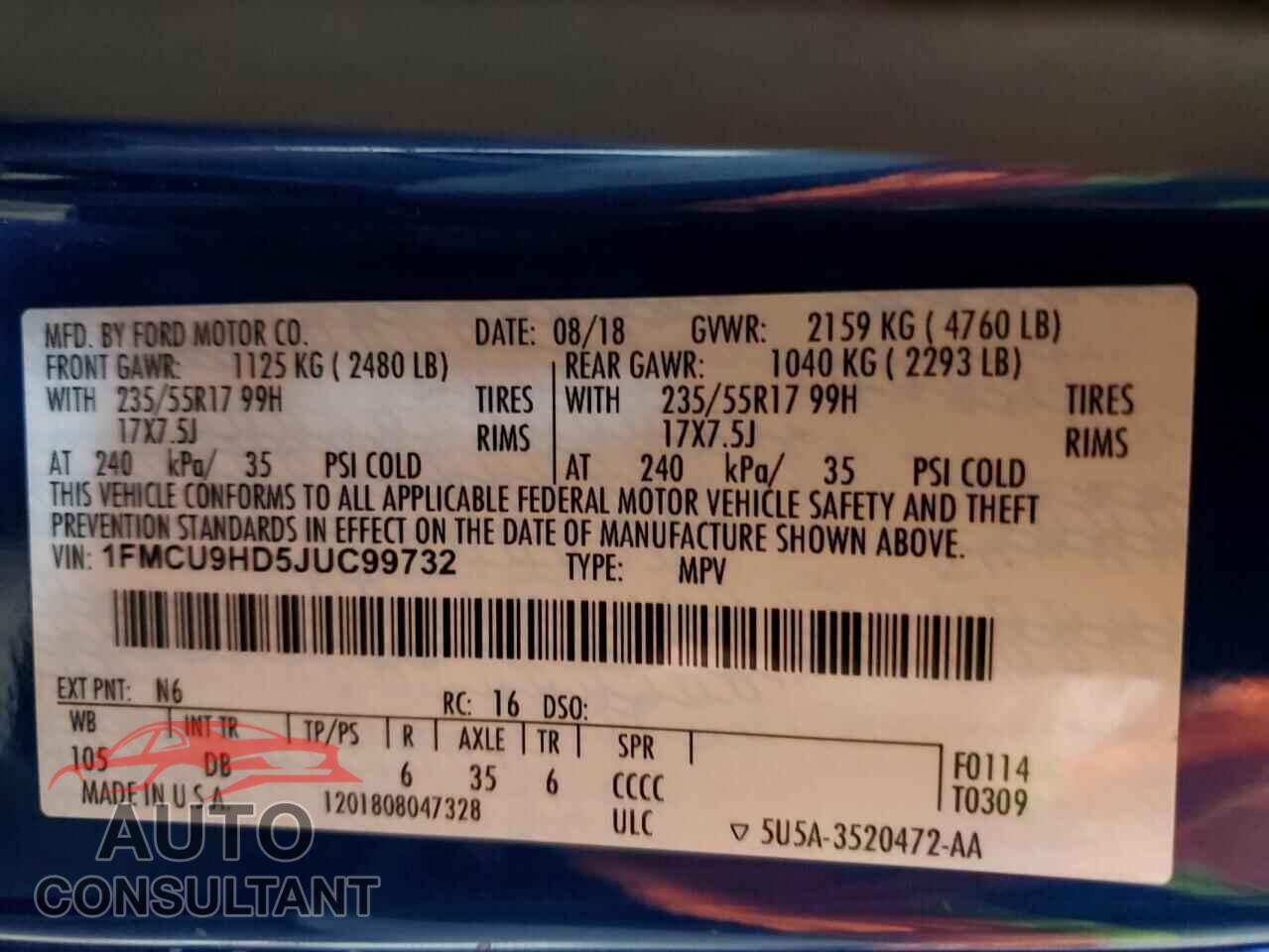 FORD ESCAPE 2018 - 1FMCU9HD5JUC99732