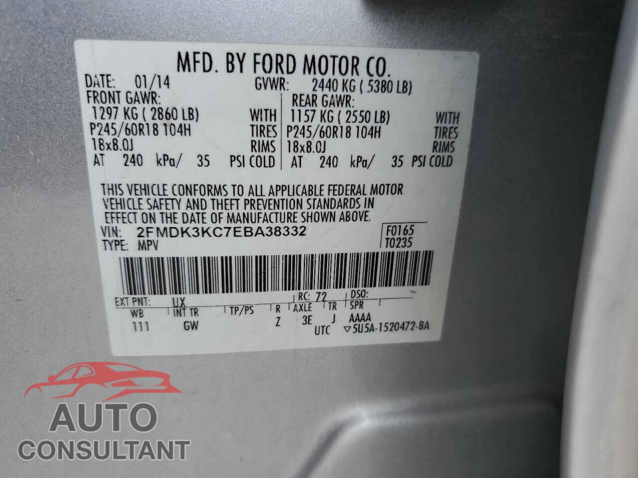 FORD EDGE 2014 - 2FMDK3KC7EBA38332