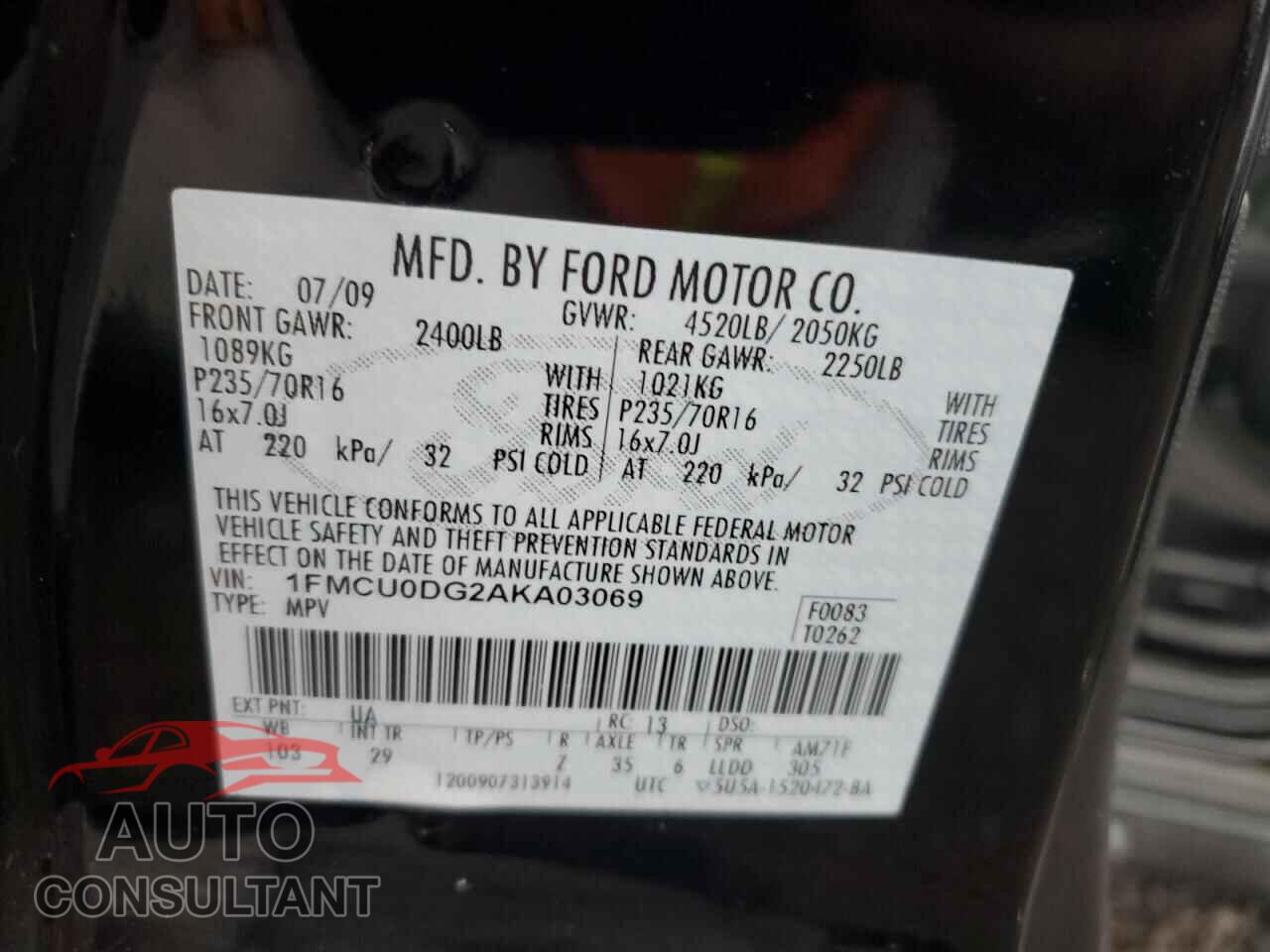 FORD ESCAPE 2010 - 1FMCU0DG2AKA03069