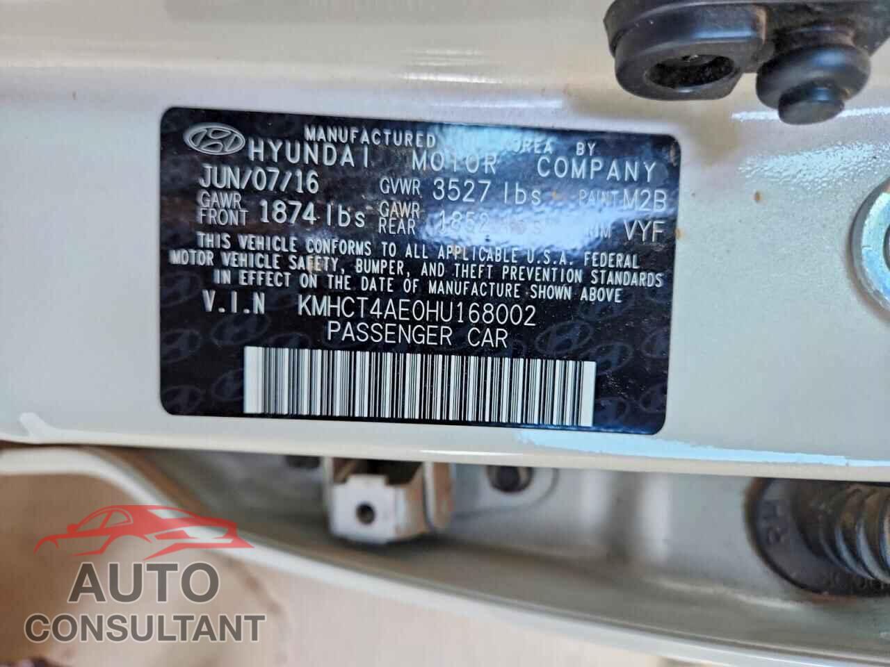 HYUNDAI ACCENT 2017 - KMHCT4AE0HU168002