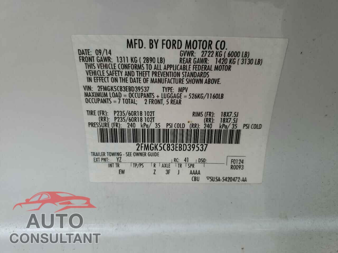 FORD FLEX 2014 - 2FMGK5C83EBD39537