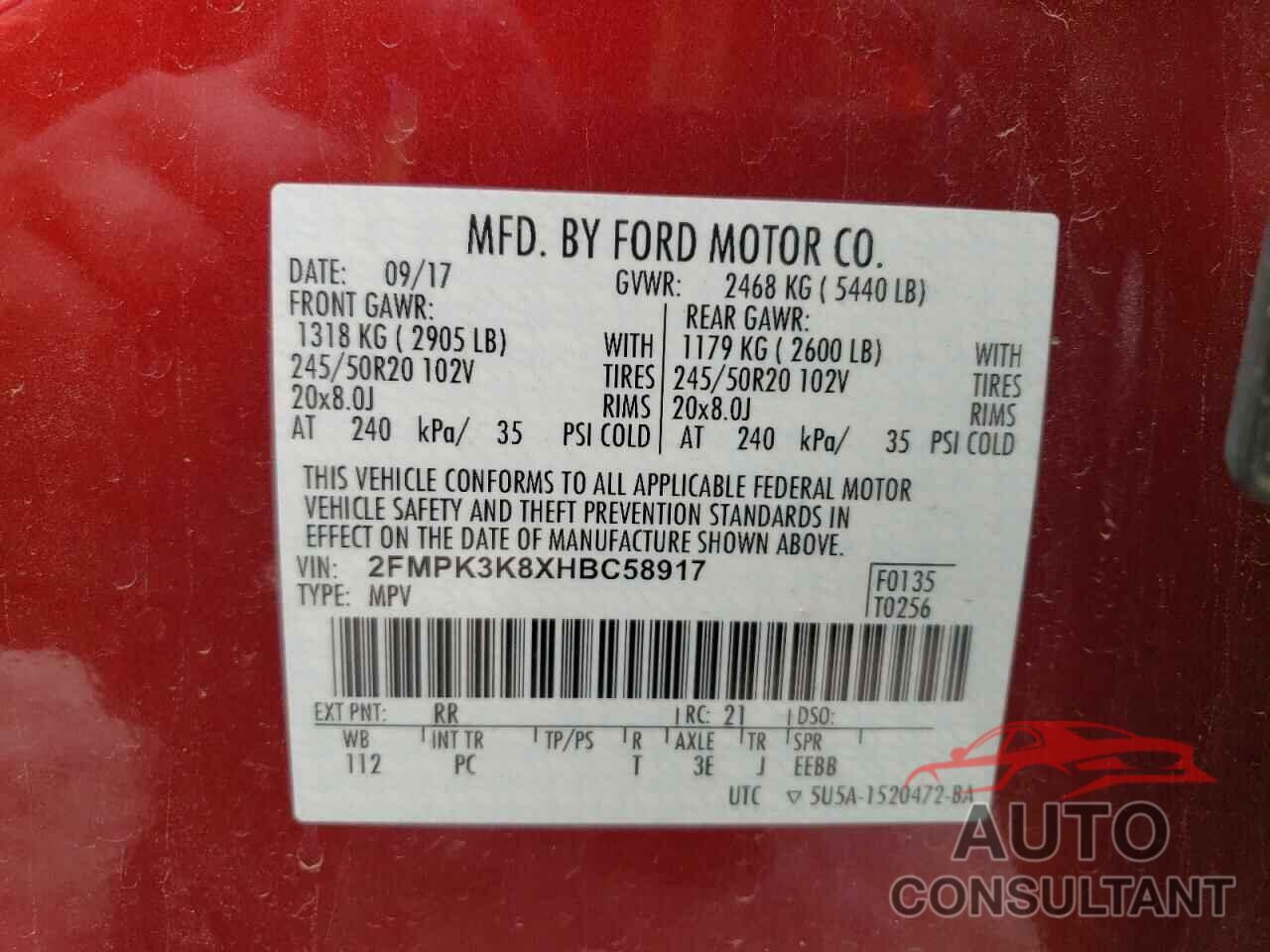 FORD EDGE 2017 - 2FMPK3K8XHBC58917