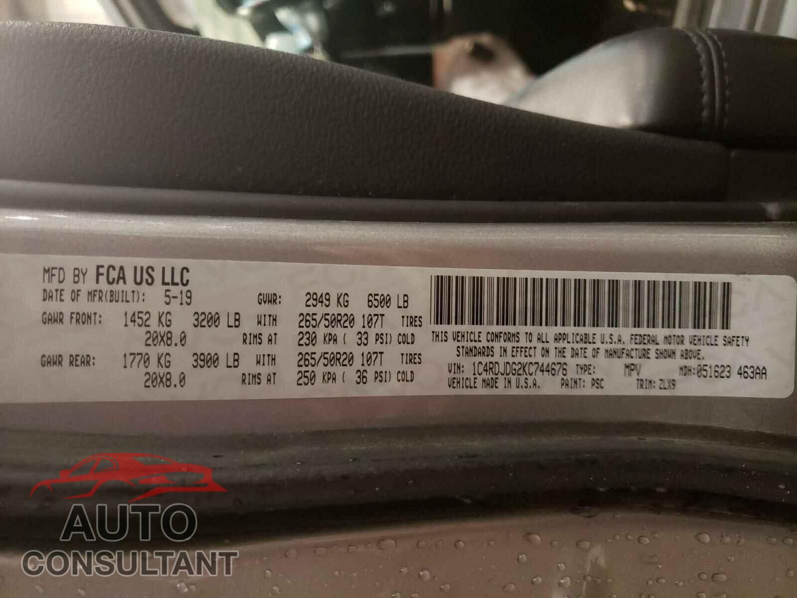 DODGE DURANGO 2019 - 1C4RDJDG2KC744676