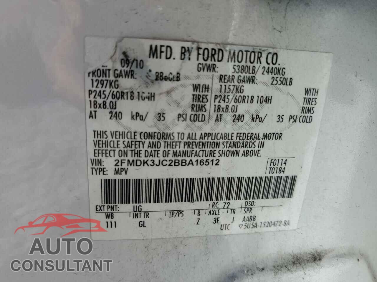 FORD EDGE 2011 - 2FMDK3JC2BBA16512