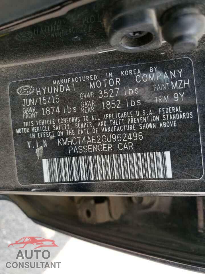HYUNDAI ACCENT 2016 - KMHCT4AE2GU962496