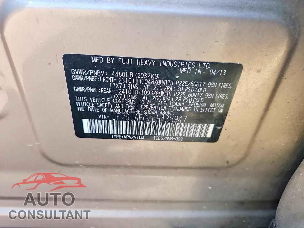 SUBARU FORESTER 2014 - JF2SJAEC2EH438947
