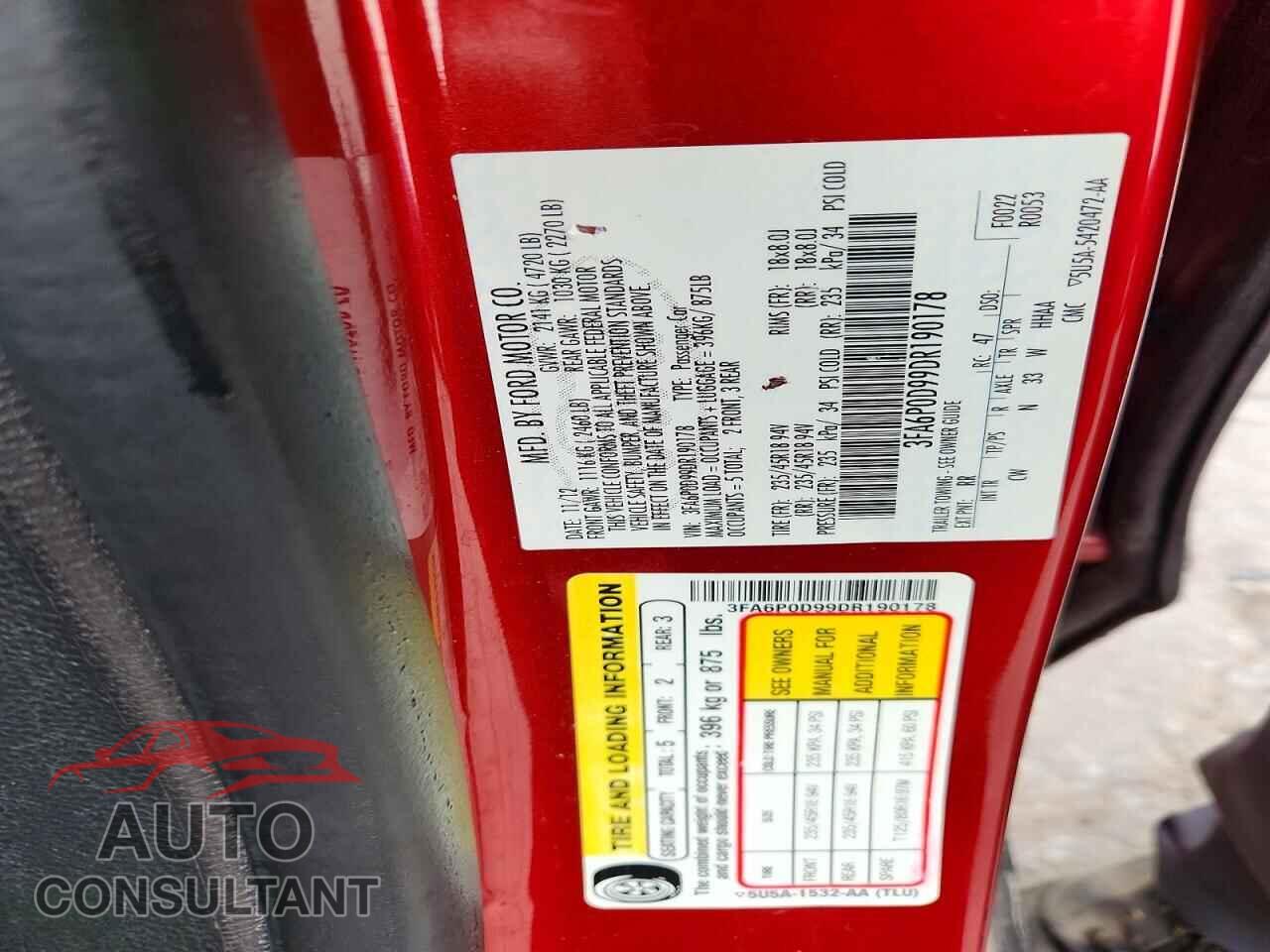 FORD FUSION 2013 - 3FA6P0D99DR190178