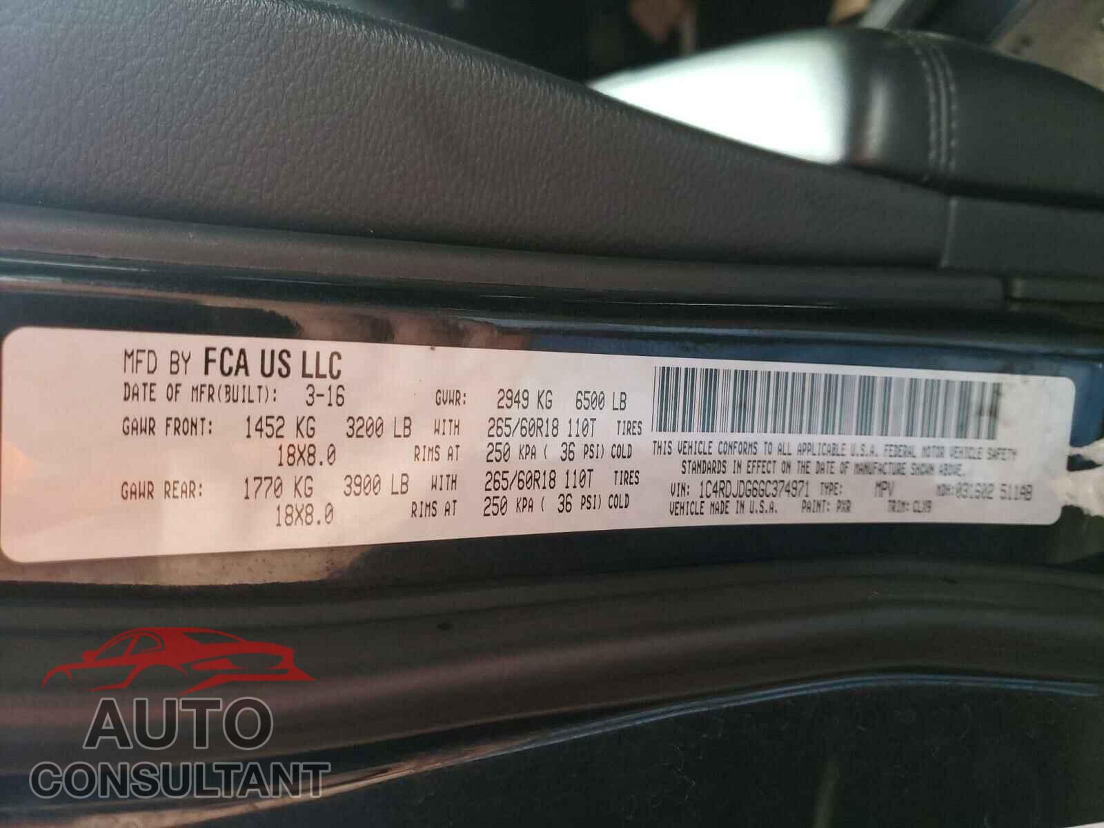 DODGE DURANGO 2016 - 1C4RDJDG6GC374971