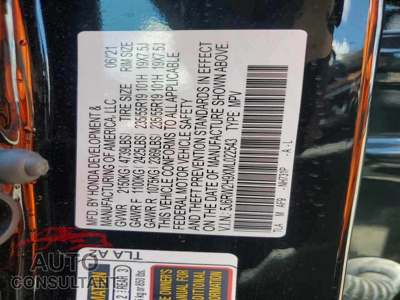 HONDA CRV 2021 - 5J6RW2H9XML022543