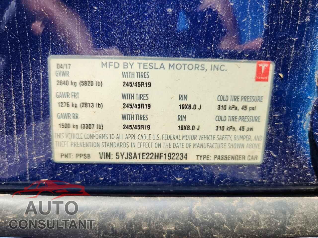 TESLA MODEL S 2017 - 5YJSA1E22HF192234