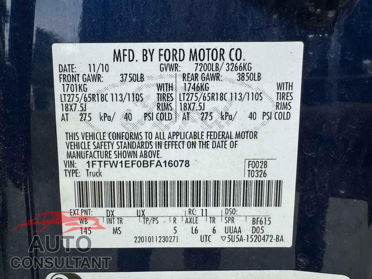 FORD F-150 2011 - 1FTFW1EF0BFA16078