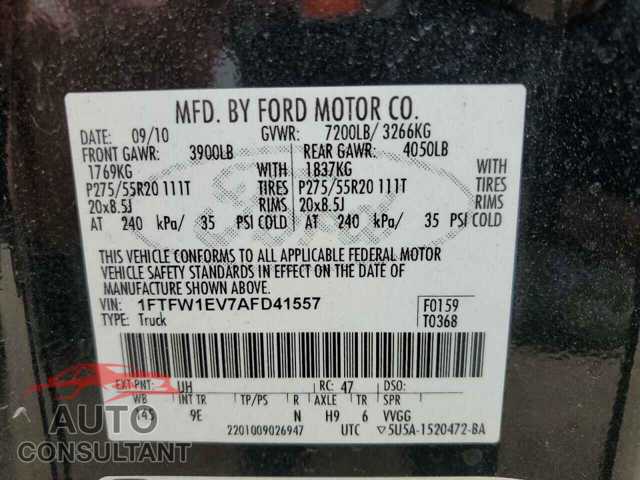 FORD F-150 2010 - 1FTFW1EV7AFD41557
